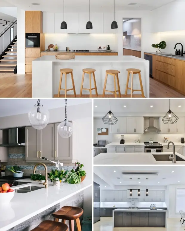 Pendant lighting above kitchen islands