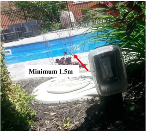 a GFCI receptable placed near a pool