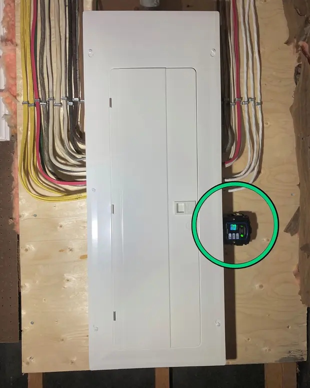 A panel with a suge protector